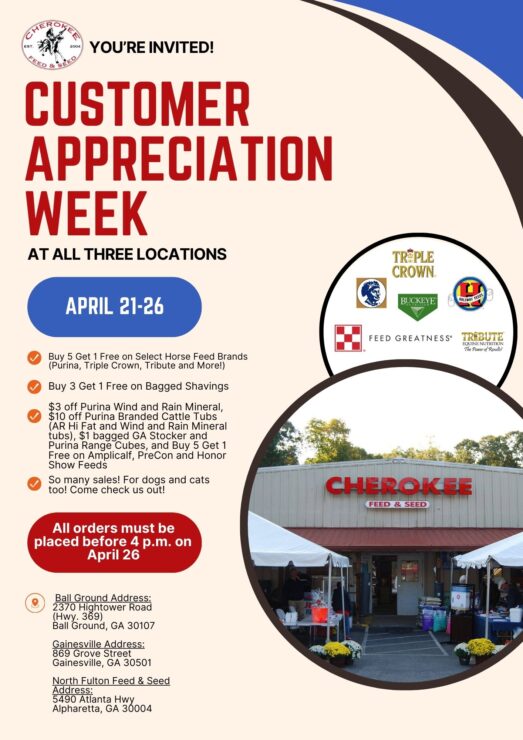 Spring Customer Appreciation Week flyer with event details listed 