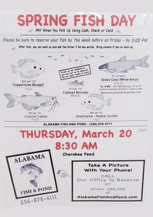 Alabama Fish and Pond Visits Ball Ground visit Thursday, March 20th at 8:30