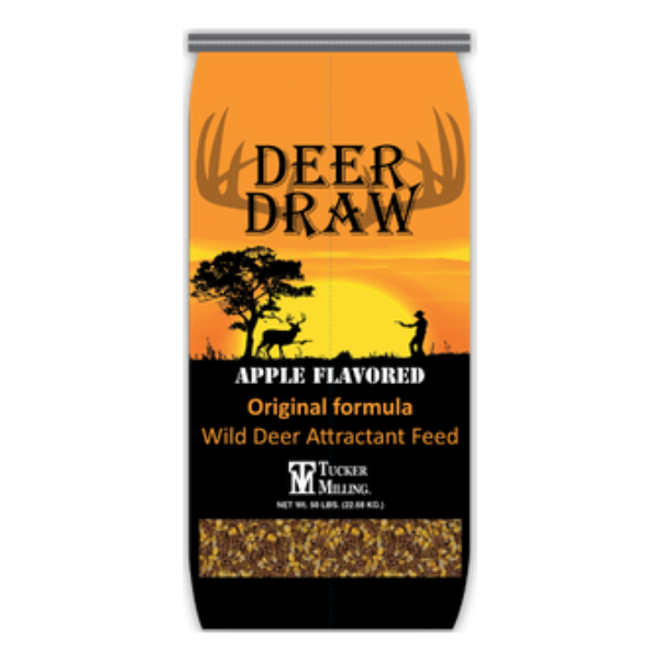 Deer Draw Original Formula. Orange and black feed bag.